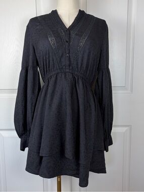 Billabong Black Lace-Trim Long Sleeve Mini Dress